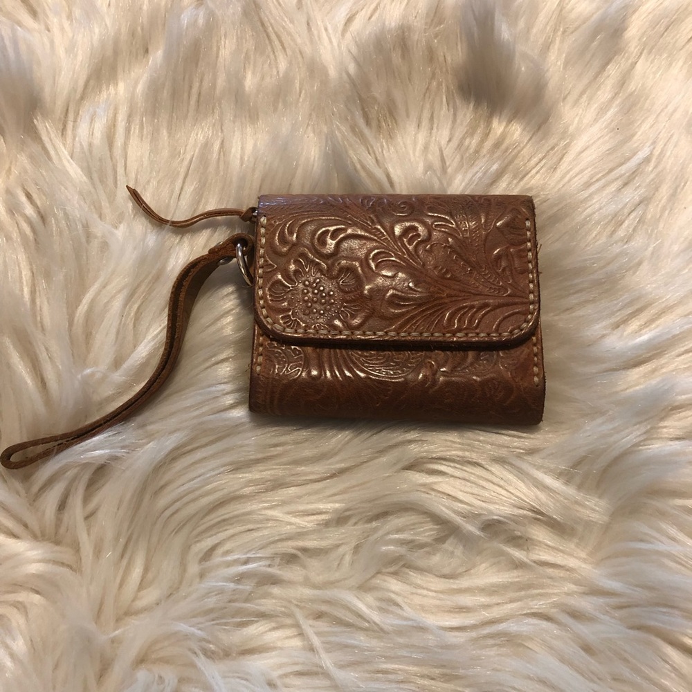 Tooled Leather Wristlet Wallet - Brown